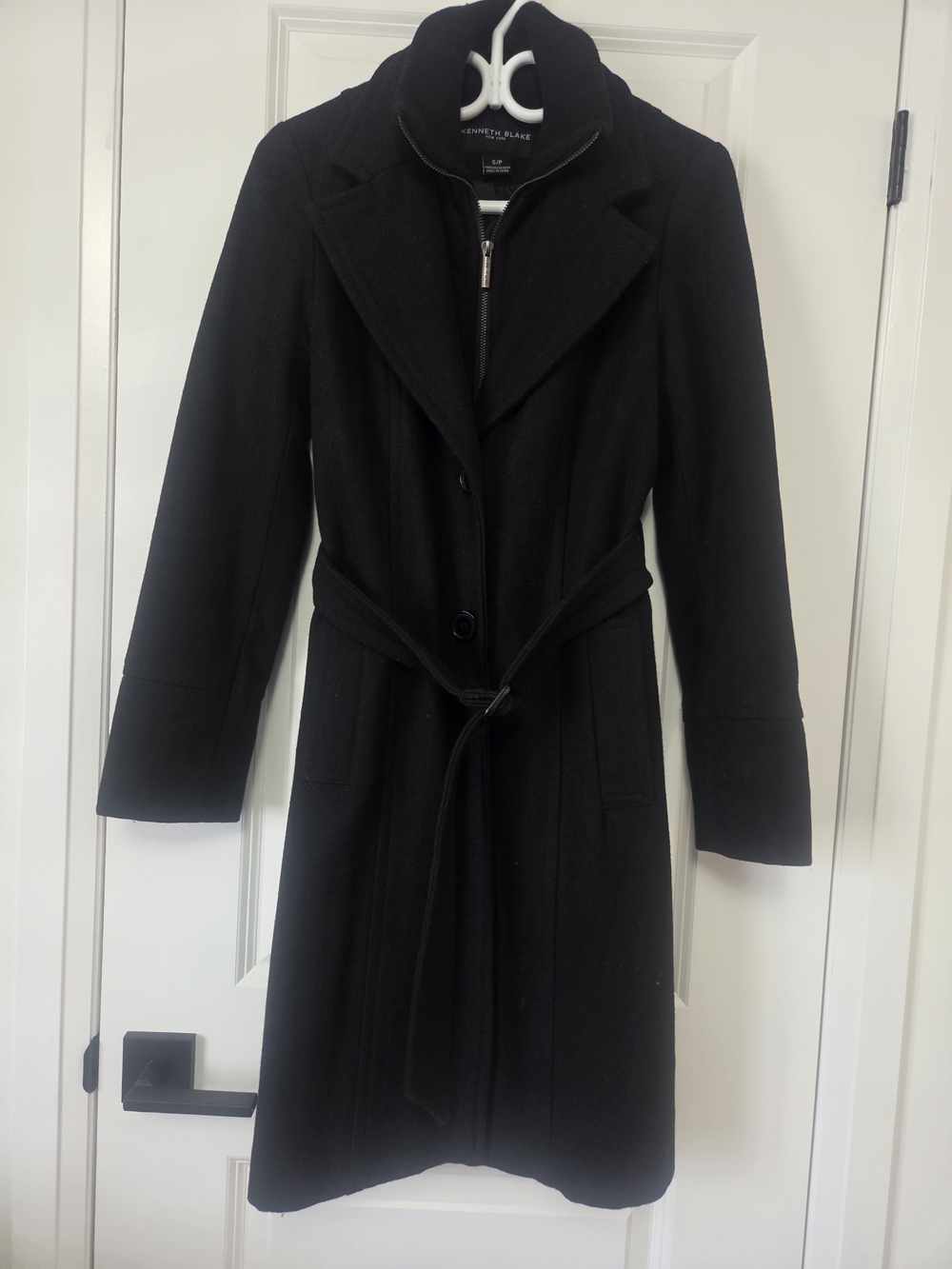 Kenneth Cole Black Wool Blend Belted Pea Coat